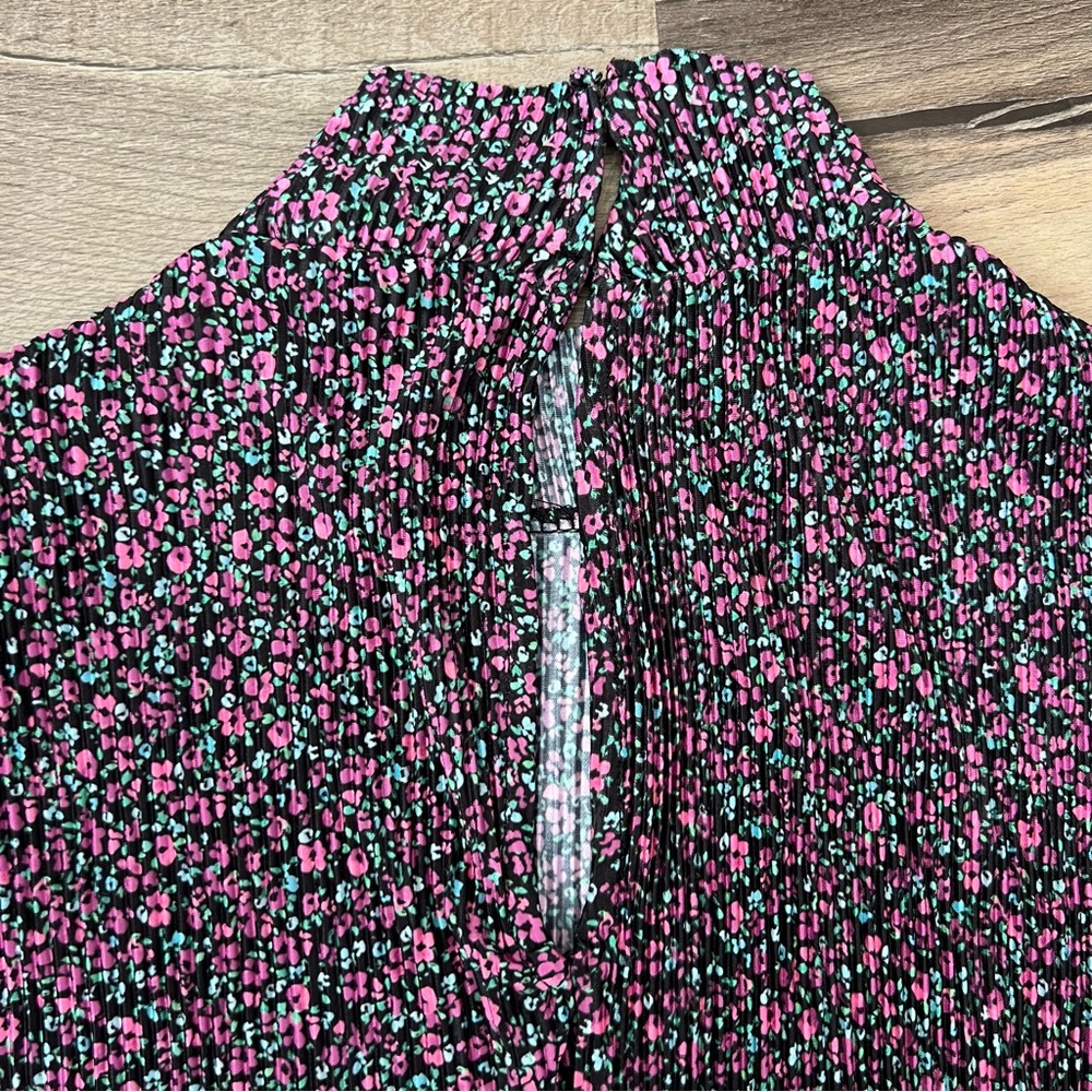 Bershka Long Sleeve Dainty Floral Print Pleated Mini Dress Size Small - Picture 12 of 14